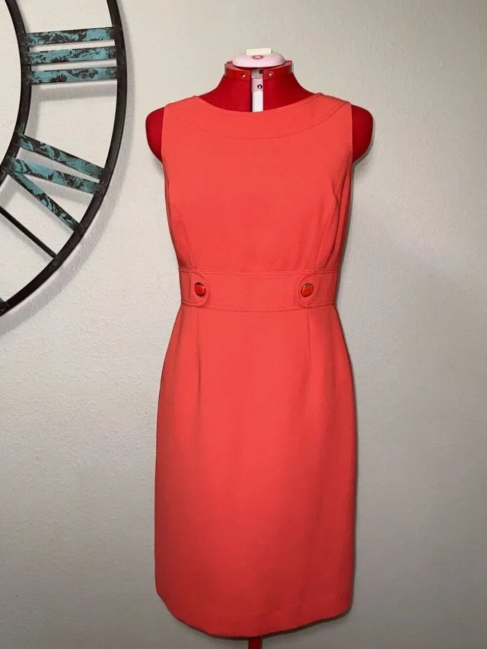 🌴SUMMER SALE🌴 Tahari ASL Dress 8 Red Orange Sleeveless Lined Sheath EUC